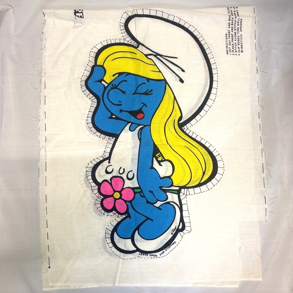Smurfs Smurfette Fabric Panel Unisex OS White Excellent Vintage Cut Sew Doll DIY